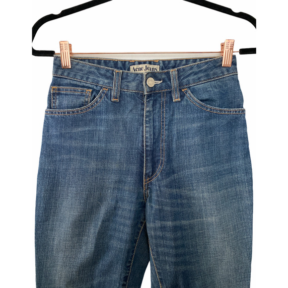 Acne Studios High Rise Jeans Frayed Hem Crop Blue Premium Denim Size 28 - Picture 2 of 9